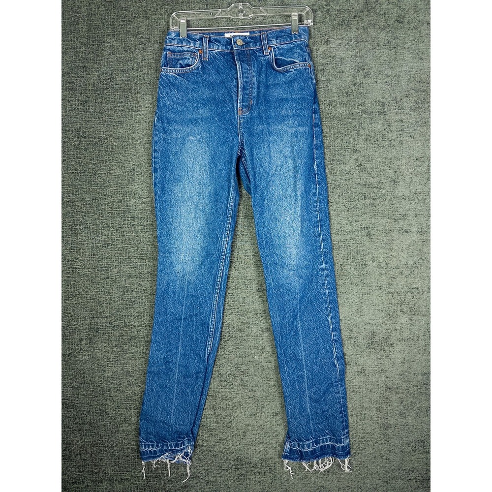 Reformation Jeans Cynthia High Rise Straight Leg Womens 26 Medium Wash Frayed He